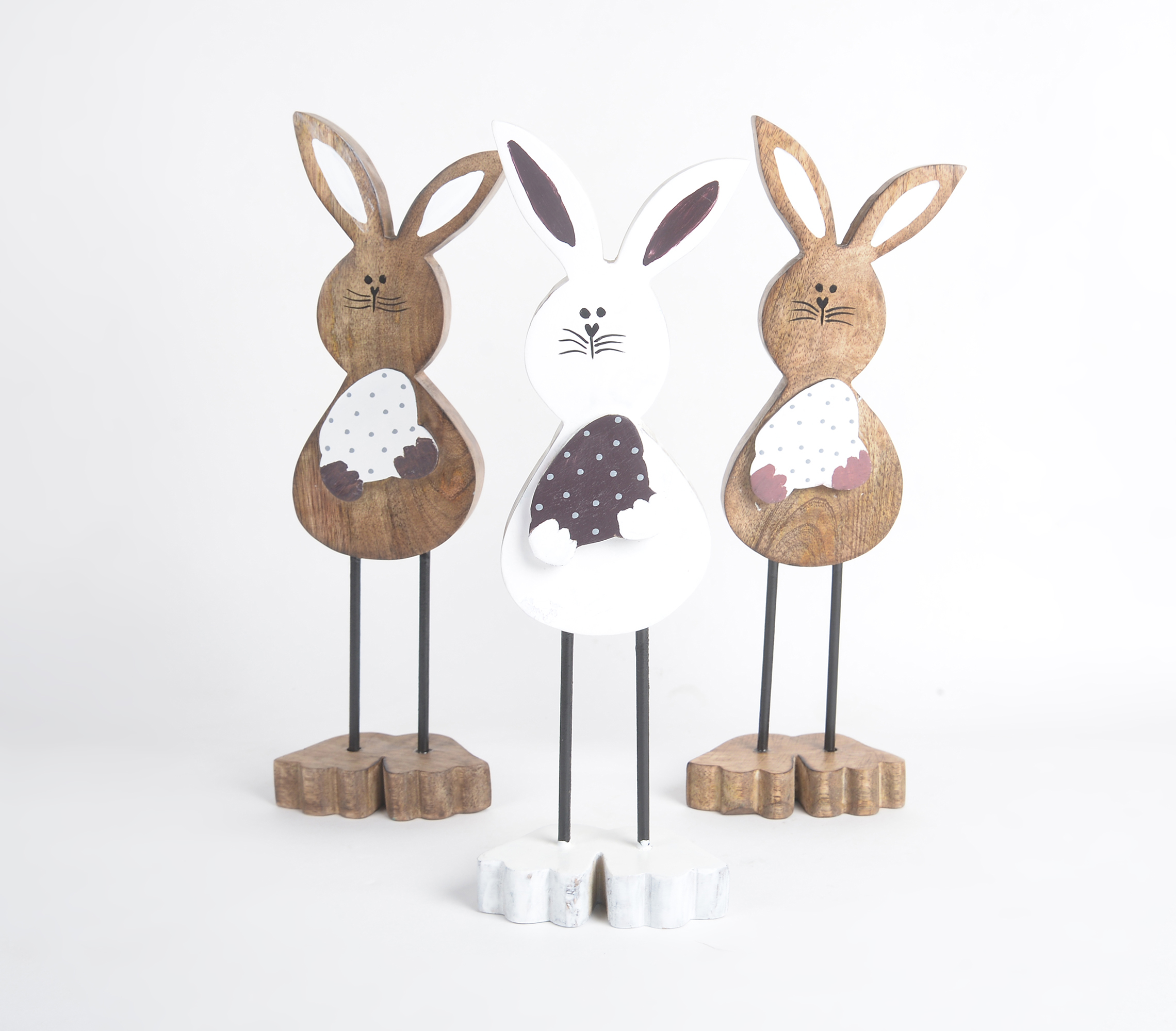 Mango wood rabbit tabletop decoratives (set of 3)