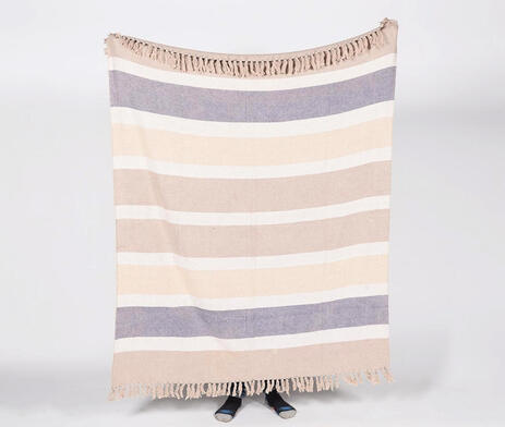 Pastel striped tasseled throw