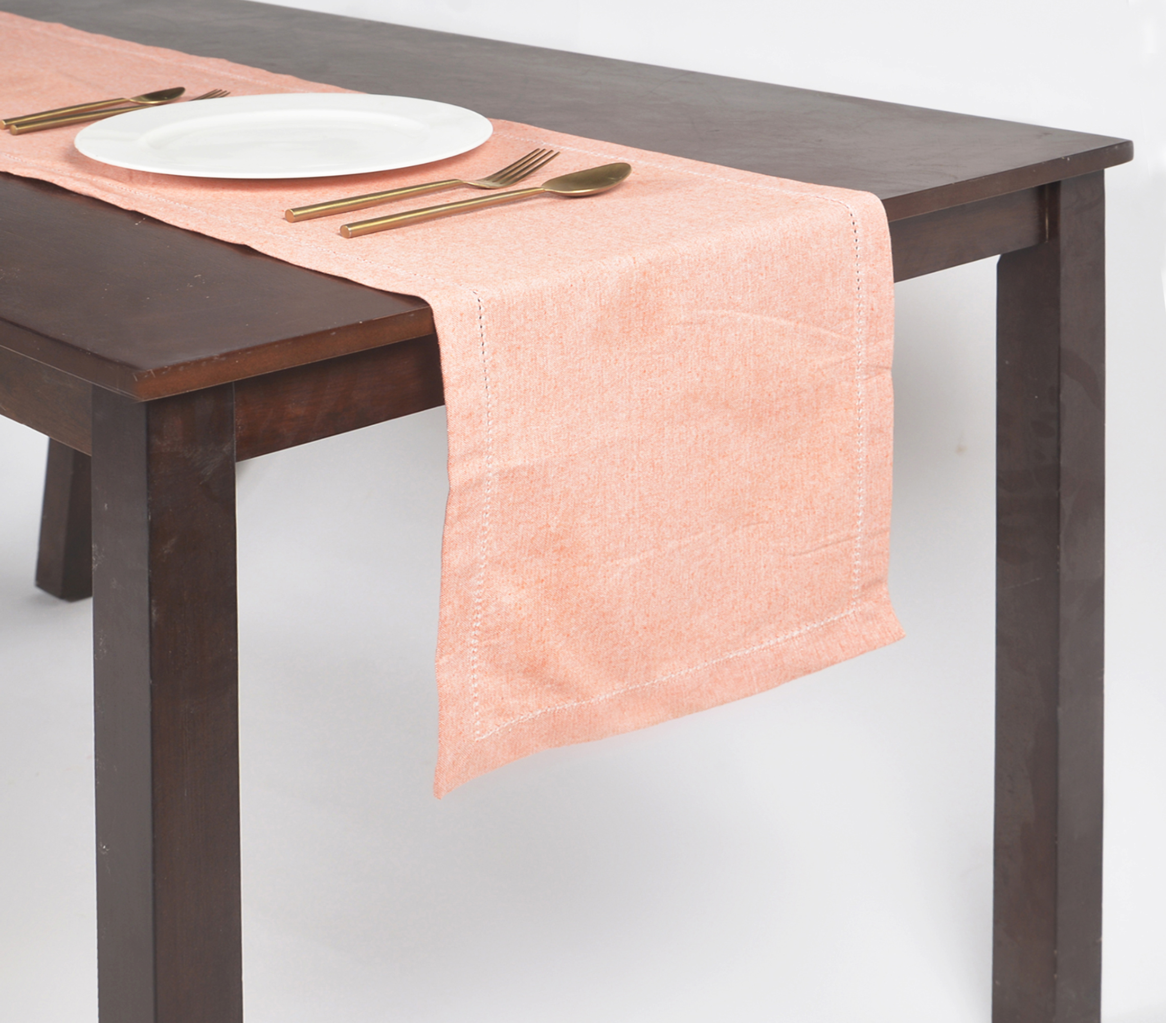 Solid peach chambray weave table runner