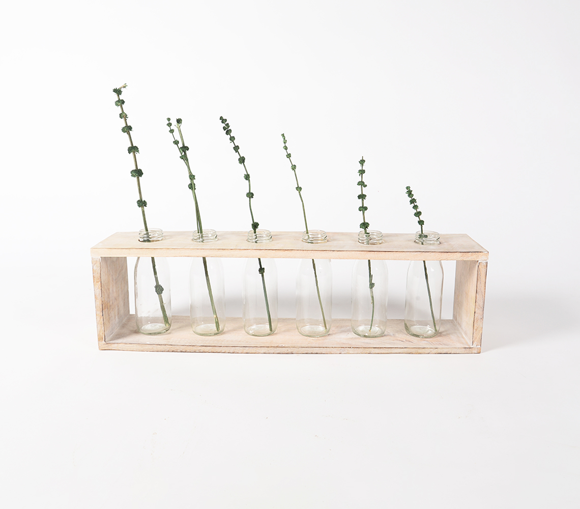 Wood & glass centerpiece - 6 bottles