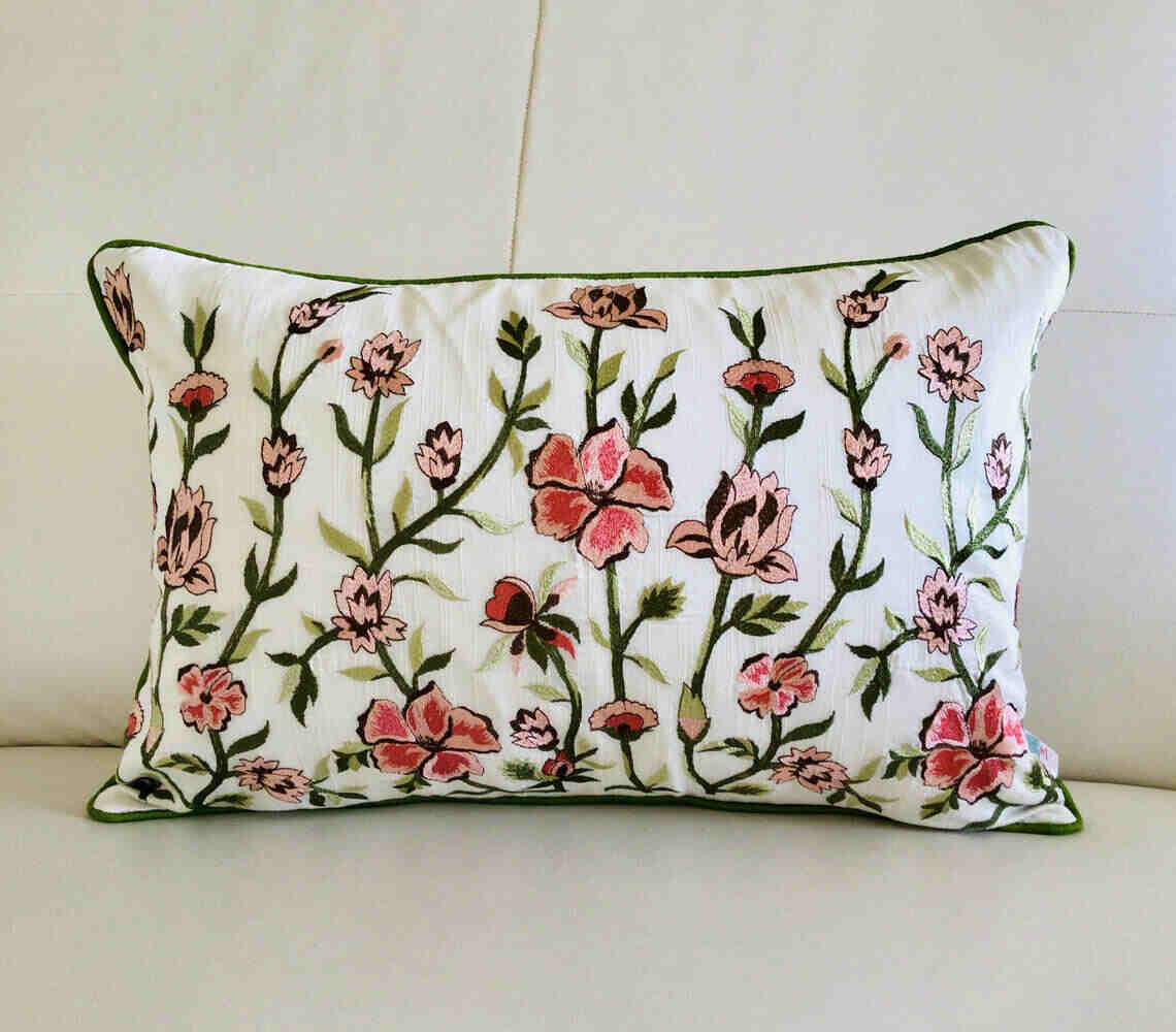 Embroidered floral lumbar cushion covers set