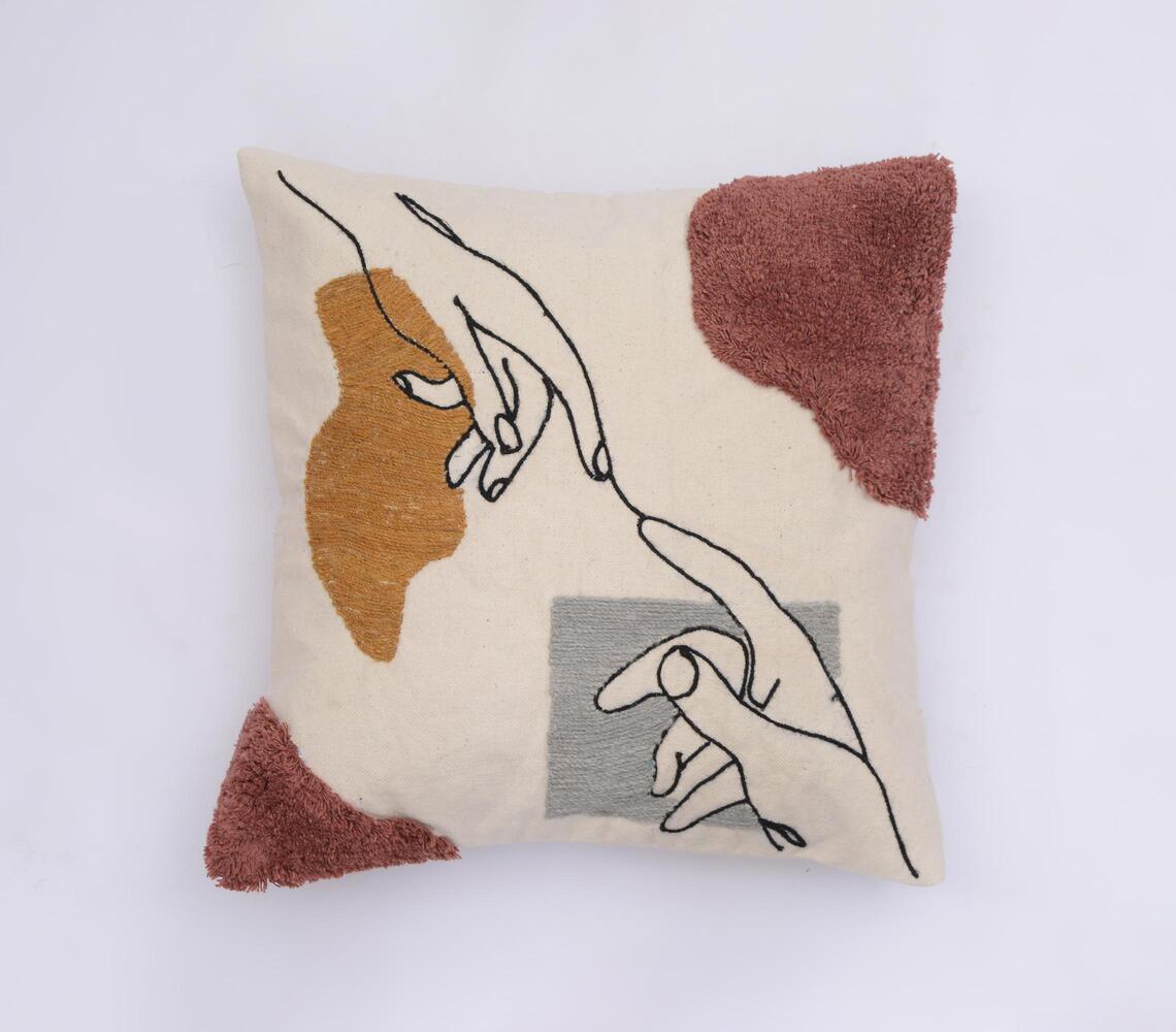 Embroidered cotton hands cushion cover
