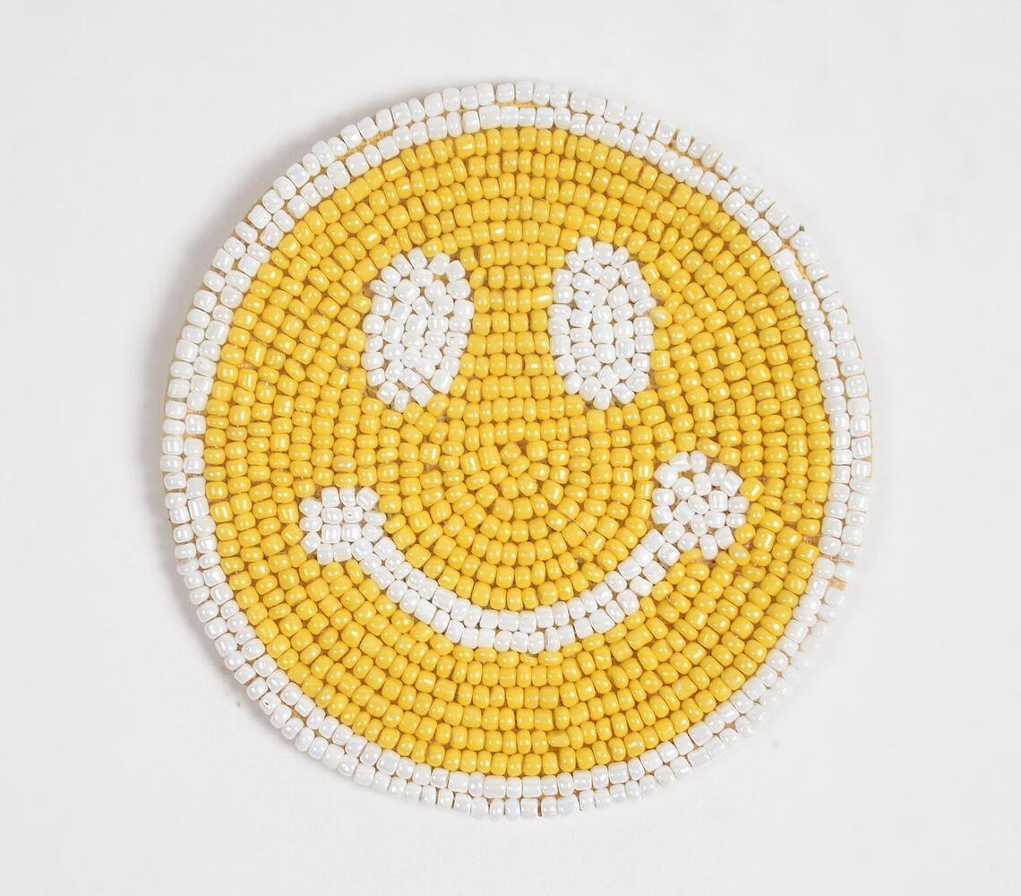 Embroidered beads smiley coaster