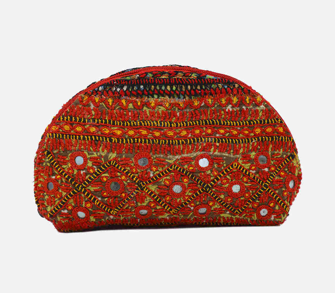 Embroidered cotton vintage pouch