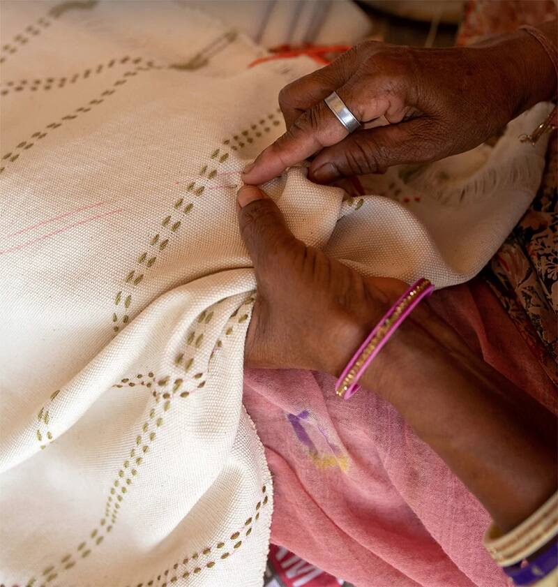 An artisan working with embroidery