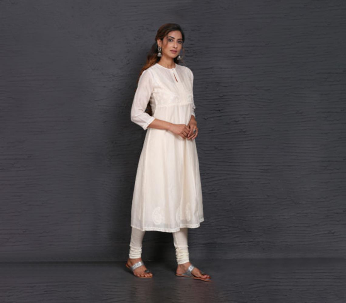 Chikankari embroidered chanderi silk kurta