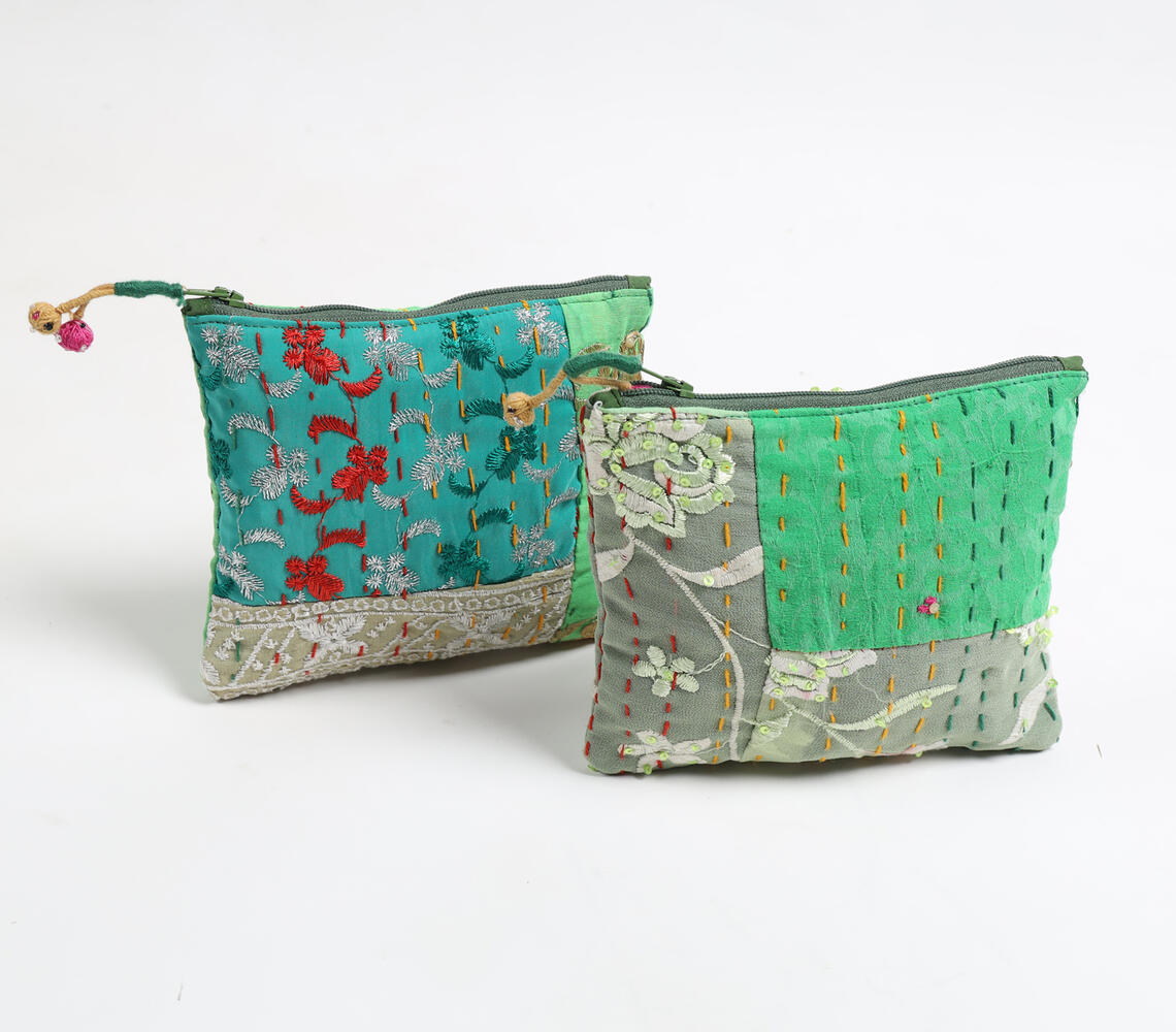 Upcycled fabric patchwork pouches (set of 2)
