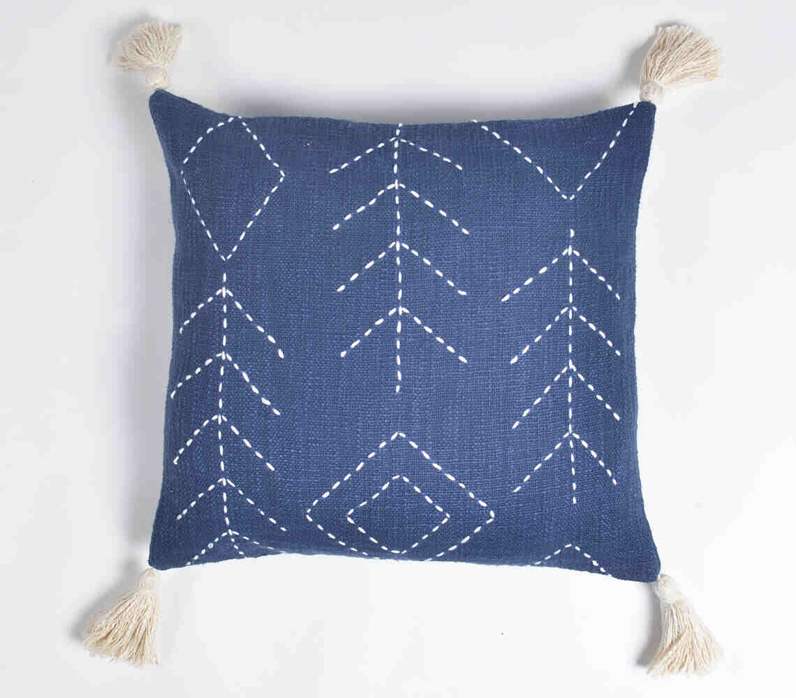 Minimal denim embroidered cushion cover