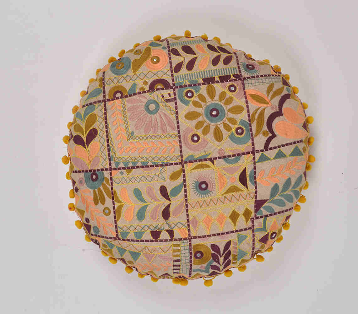 Embroidered round cushion cover