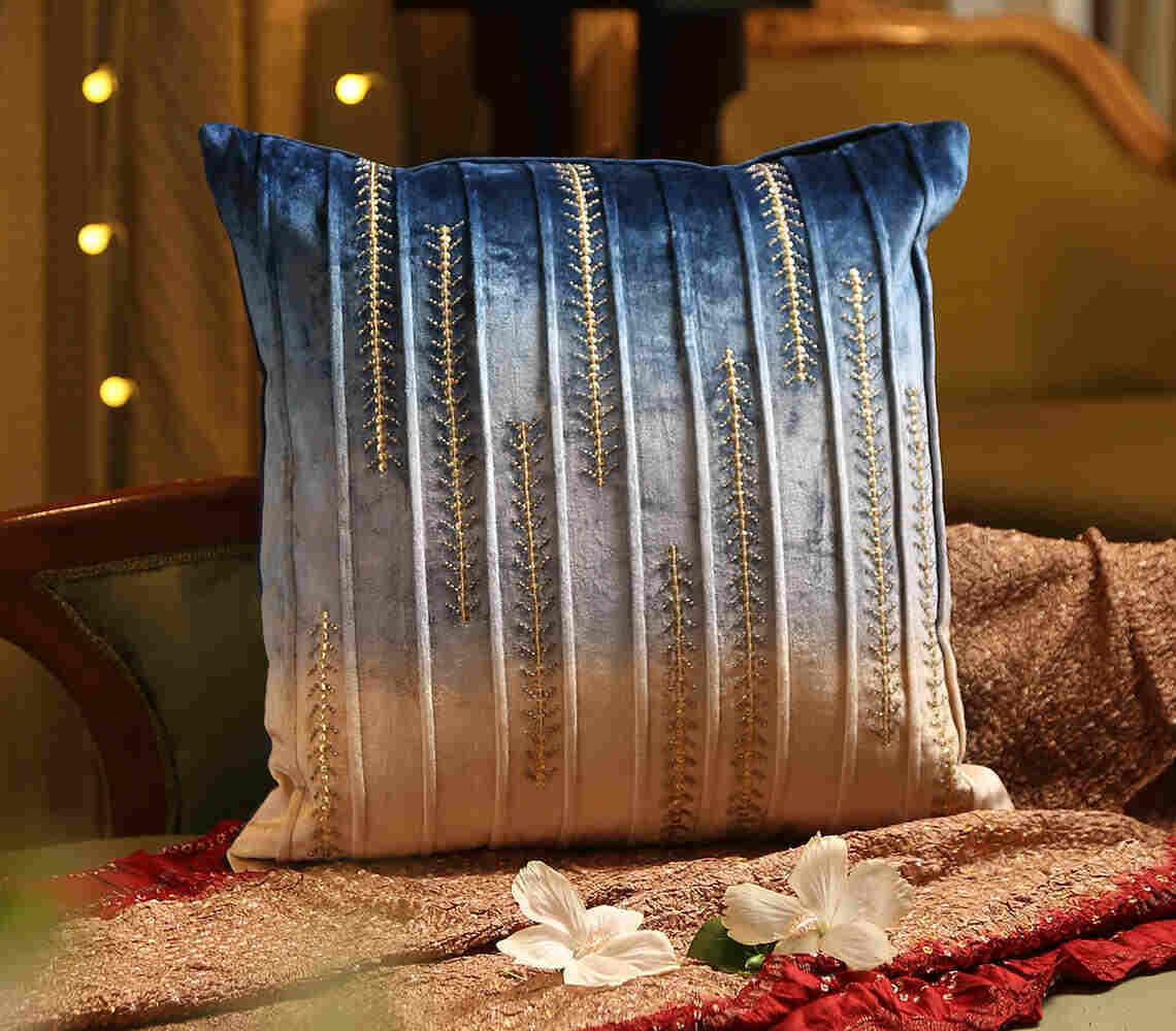 Ombre ribbed velvet cushion cover