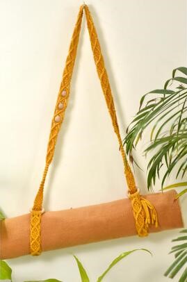 Macrame cotton yellow yoga mat strap