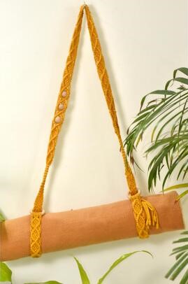 Macrame cotton yellow yoga mat strap