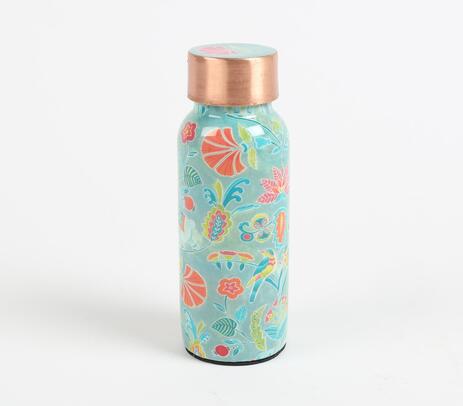 Copper cyan floral bottle