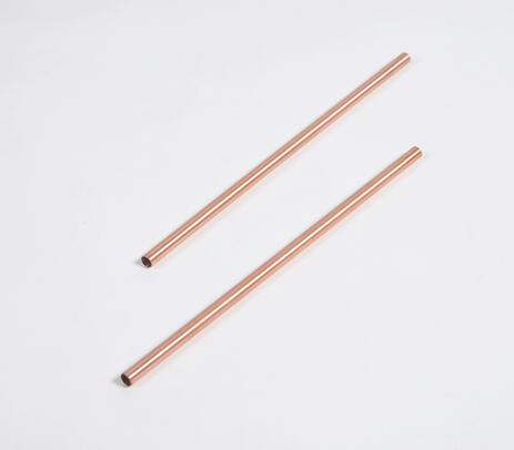 Rose-gold set of 2 copper straws with cleaner
