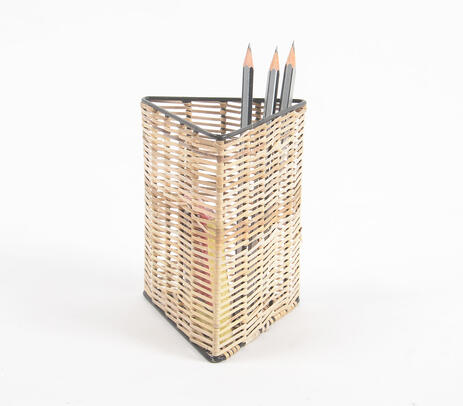 Triangle handwoven cane & iron pen stand