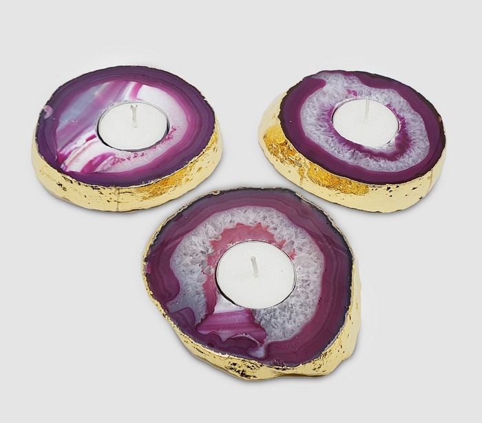 Pink agate tealight holders