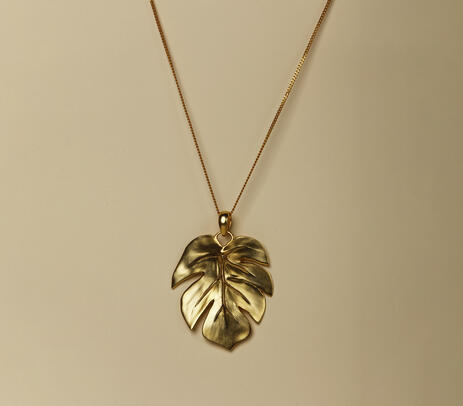 Handmade brass monstera leaf necklace