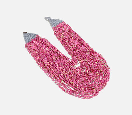 Handmade beaded multistrand pink necklace