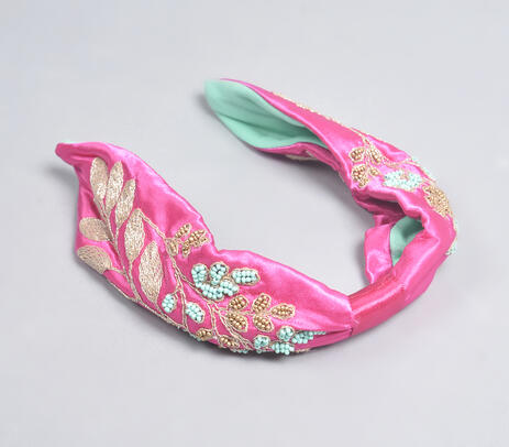 Beads & zari embroidered botanical hair band