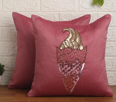 Sequin embroidered ice cream cushion covers