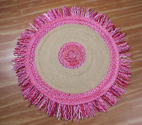 Handwoven jute & cotton fringed rug