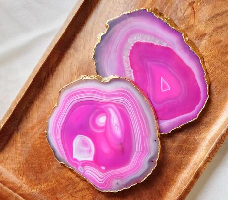 Gold-plated pink agate coasters