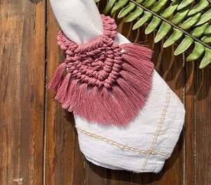 Macrame cotton pink napkin rings