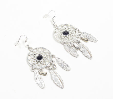 Silver-toned dreamcatcher dangle earrings