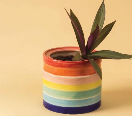 Hand painted ceramic rainbow planter
