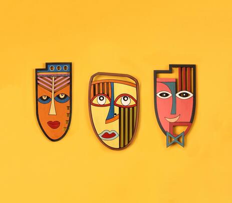 Wooden family mask wall decor