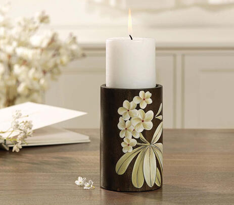 Hand painted frangipani wooden candle holder