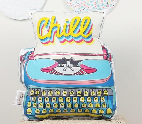 Printed 'chill' typewriter stuffed cushion
