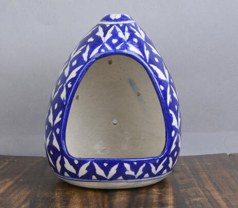 Hand painted blue pottery hanging candle stand