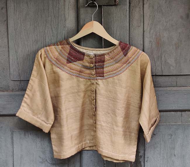 Handwoven tussar silk sujani crop top