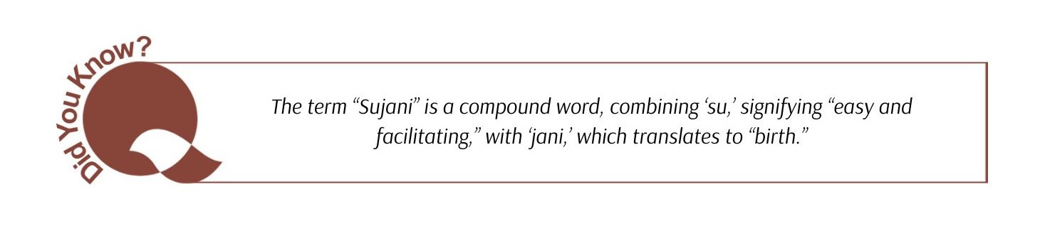 The term "Sujani" is a compound word, combining 'su,' signifying "easy and facilitating," with 'jani,' which translates to "birth."