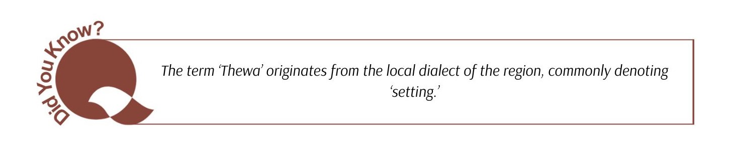 The term 'Thewa' originates from the local dialect of the region, commonly denoting 'setting'.