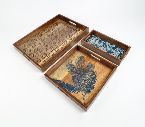 Bagru print mango wood serving trays