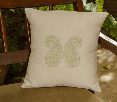 Chikankari embroidered paisley cotton cushion cover