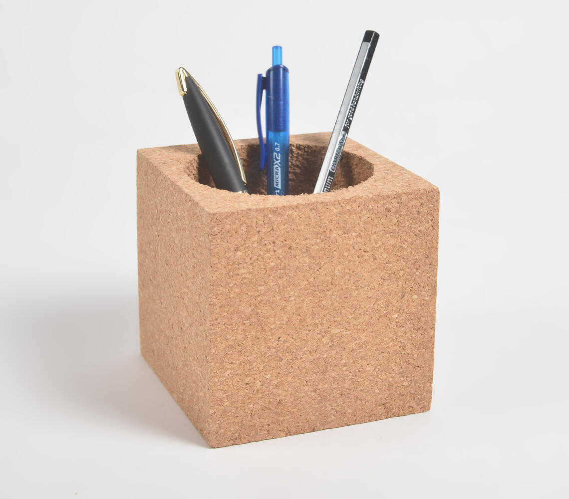 Minimal rectangular cork pen holder