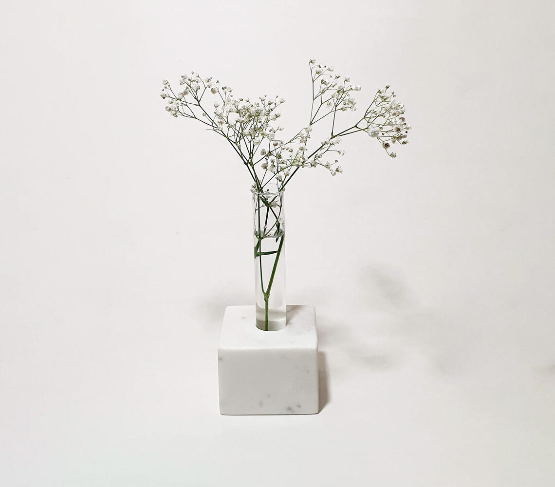 Hand cut marble square test tube planter