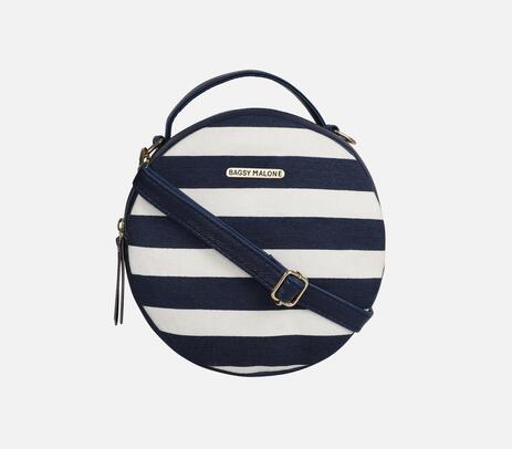 Striped round pu leather sling bag