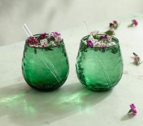 Green glass tumblers (set of 2)