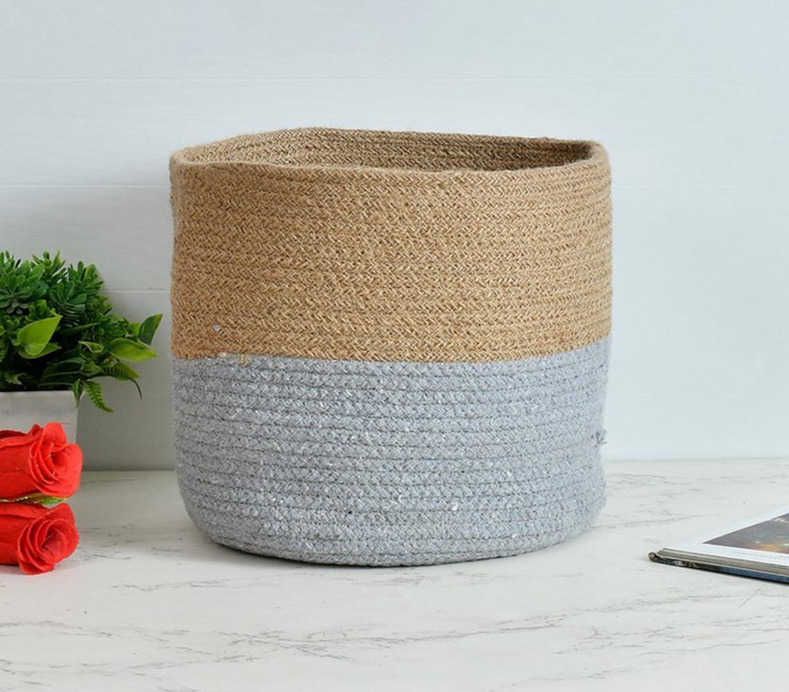 Handwoven jute & cotton sooty basket