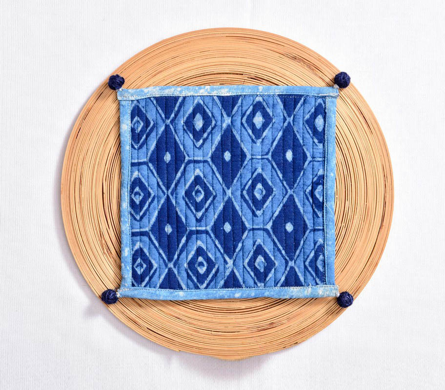 indigo-dyed cotton block print blue coasters