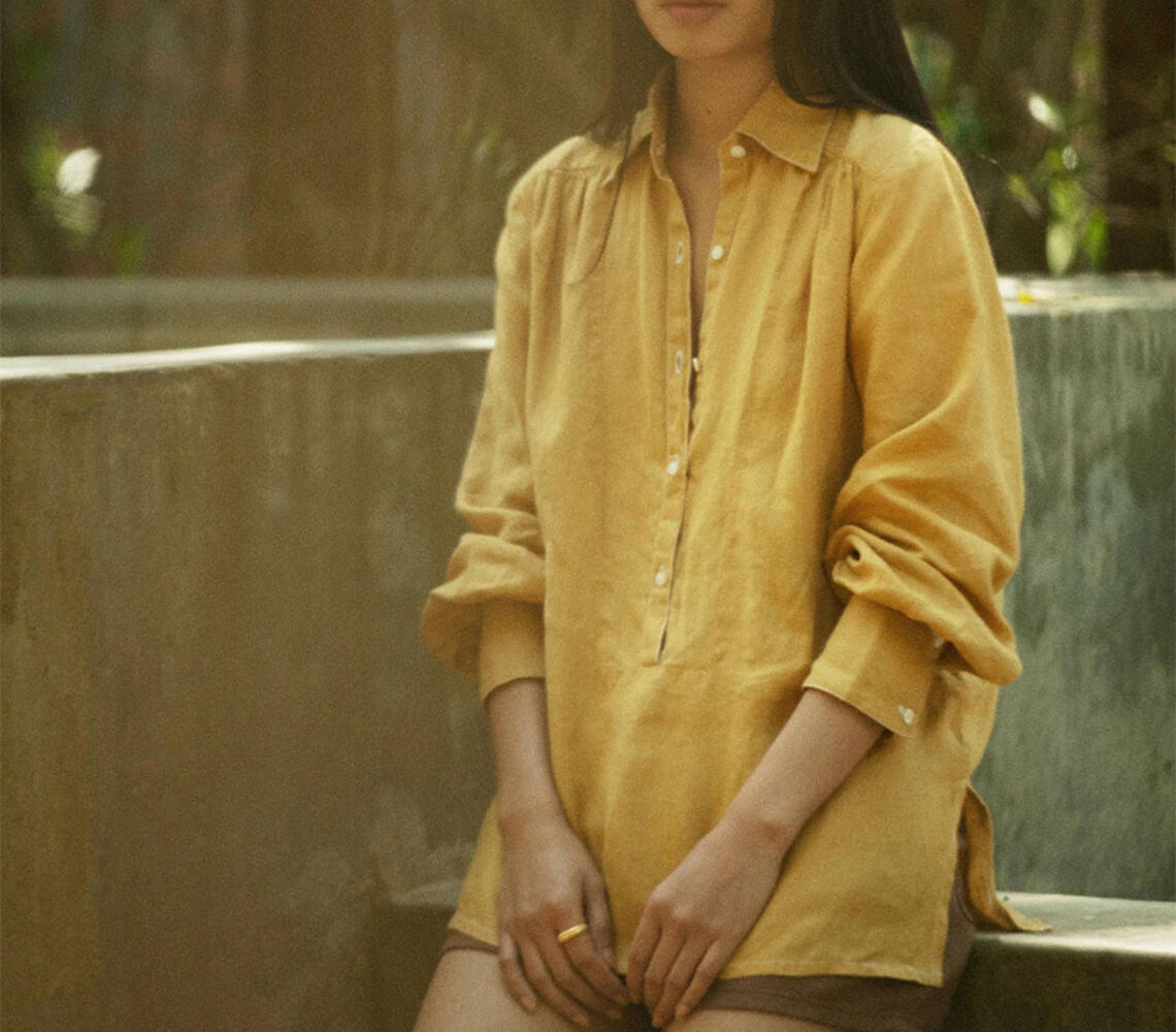 Princes panel & bishop sleeves mustard hemp top