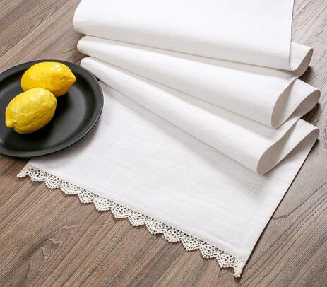 White cotton linen table runner