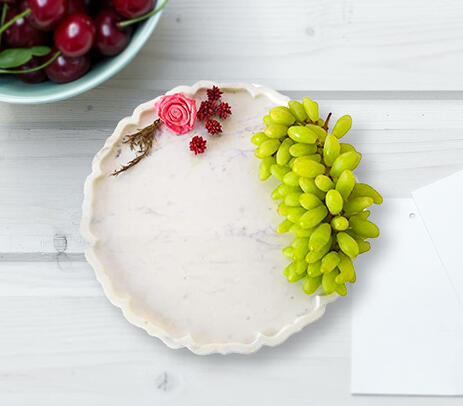 Hand cut marble ivory platter