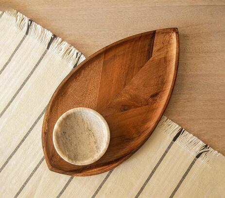 Wooden umber leaf chip & dip platter