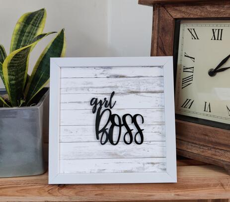 Handmade wooden 'girl boss' tabletop frame