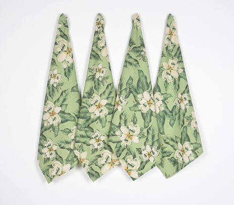 Tropical magnolia printed cotton kitchen towels